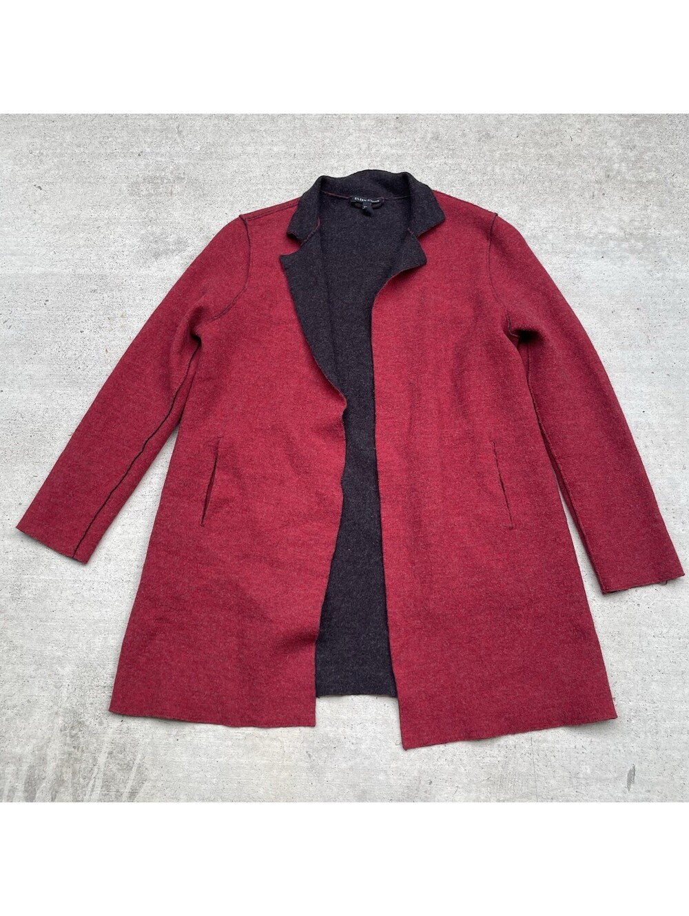 Eileen Fisher Notch Collar Merino Wool Topper in Red - Size Small